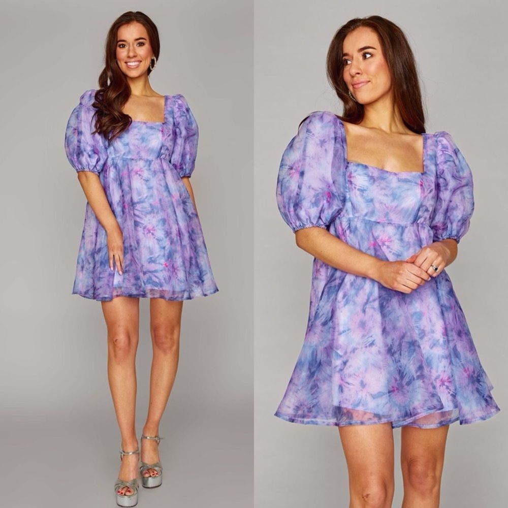 Buddy Love Lyla Puff Sleeve Baby Doll Dress Purple